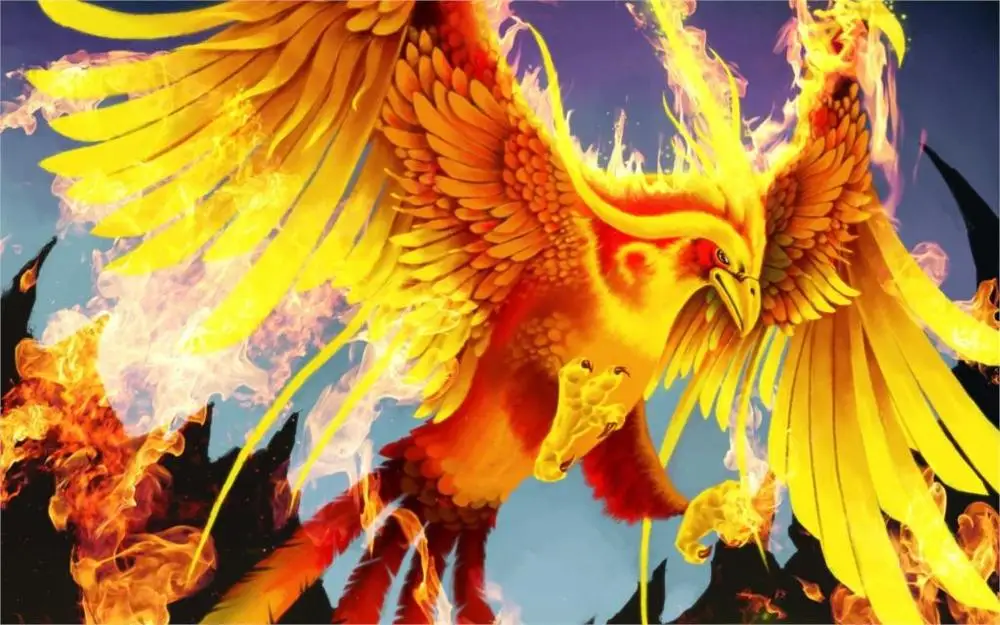 La leggenda dell'arcobaleno Magico-animali-Uccelli-phoenix-Fire-Fantasy-4-Formati-di-immagine-Canvas-Stampa-Poster