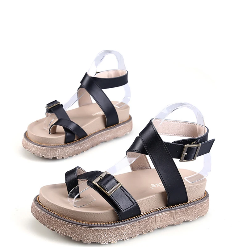 Новые летние женские сандалии с пряжкой; удобные сандалии на платформе черного и белого цвета; женские повседневные пляжные ботинки на толстой подошве; n46