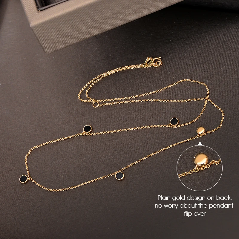 Caimao Jewelry 14kt Yellow Gold Black Onyx Chain Pendant for Womens Exquisite Design Can Wear 16inch and 18inch