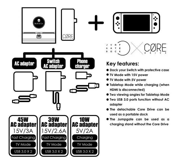 Nintend NS Switch JumpGate Charging Dock Station Charger Base for Nintendo Switch Console Dock Stand Mount Base TV Laptop Mode