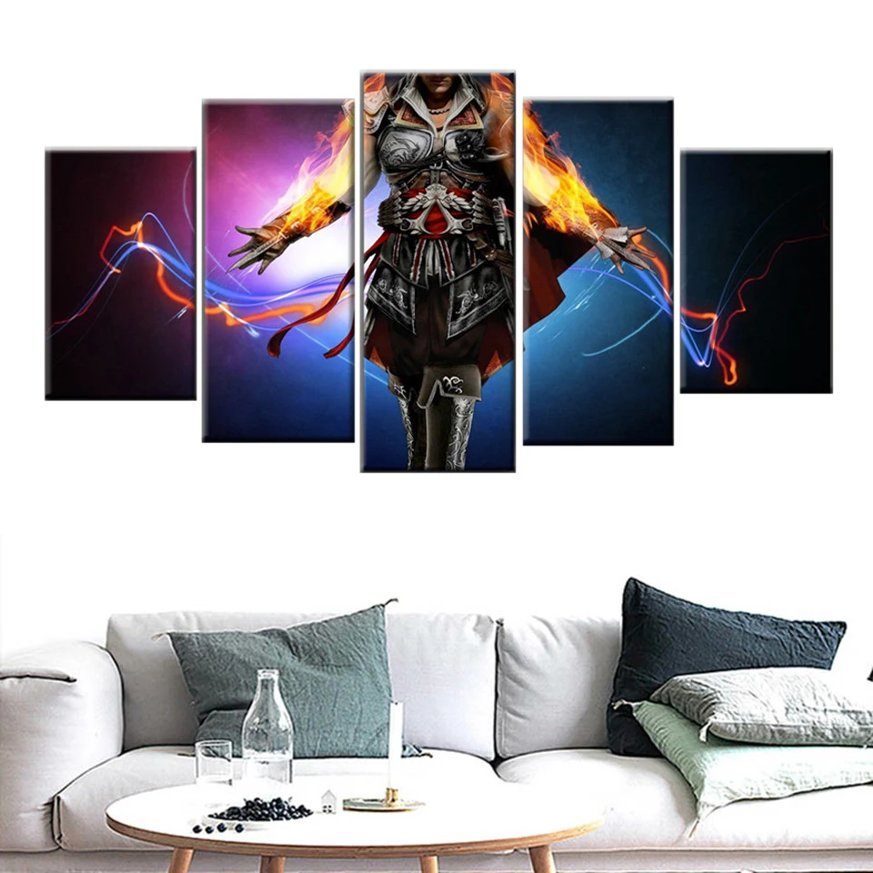 

Home Decor Mural Canvas 5 Panel Game Poster Print Wall Picture Assassin Creed Canvas Painting