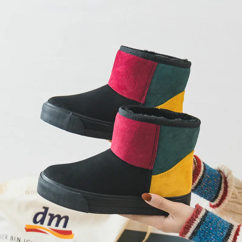 

Women Snow Boots Mixed Color Low Tops Lady Winter Boots Plush Inside Fur Lining 2018 New Fashion Girls Boots Winter Fur 35-40