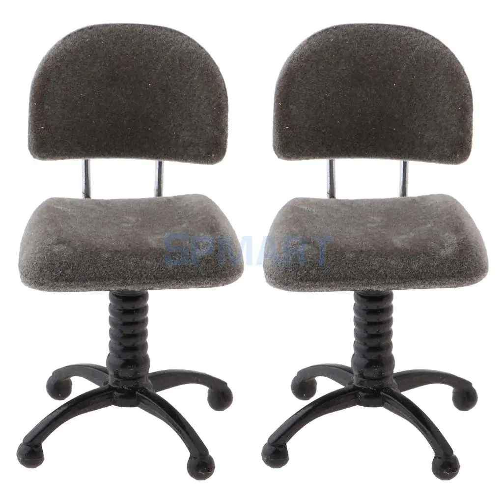 2 Pieces 1/12 Dollhouse Miniature Furniture Revolving Chair Desk Chair Model Rooms Garden Decor Accessory