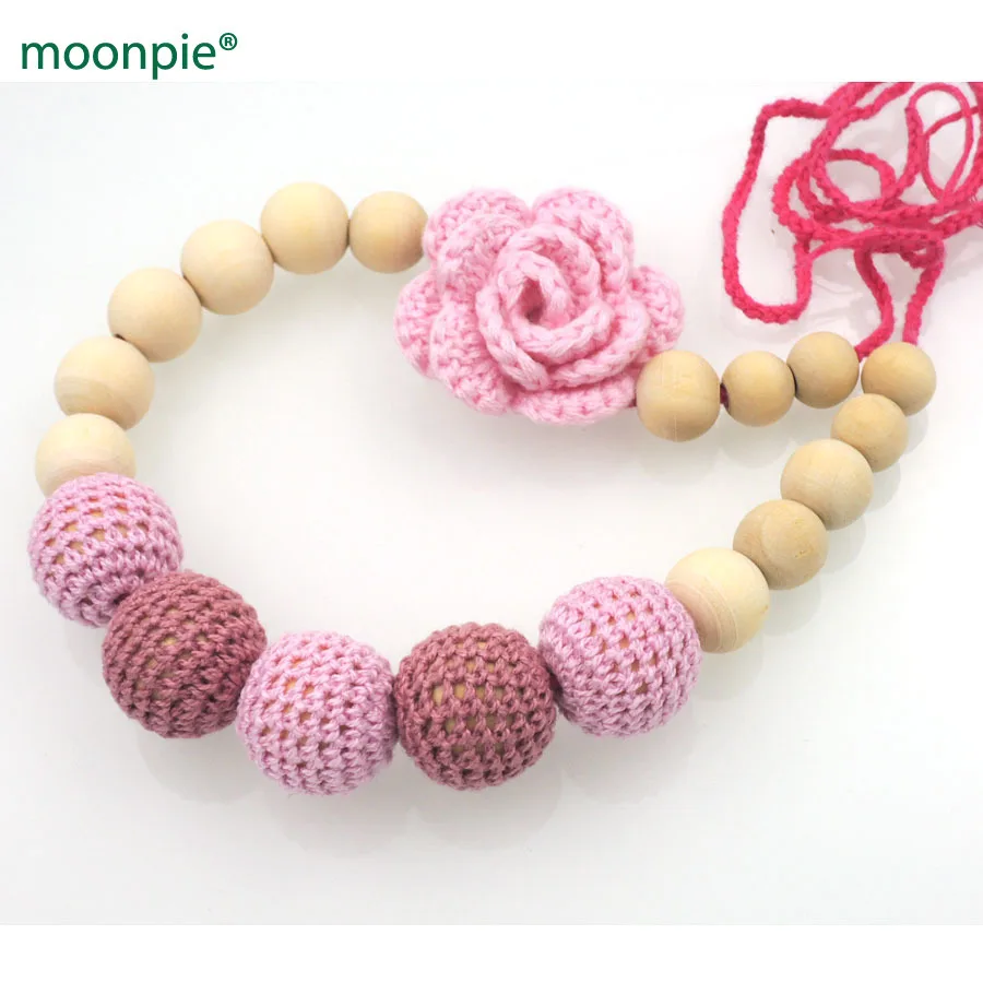 

New coming handknitted Pink crochet flower teething Nursing necklace, Babywearing , Baby teether toy NW1987