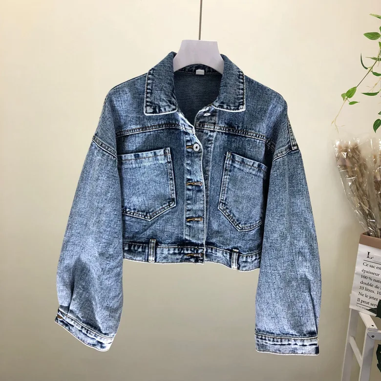 Fashion heavy duty tassel small chain wash short jacket denim women's jacket Autumn bat short sleeve jeans jacket woman