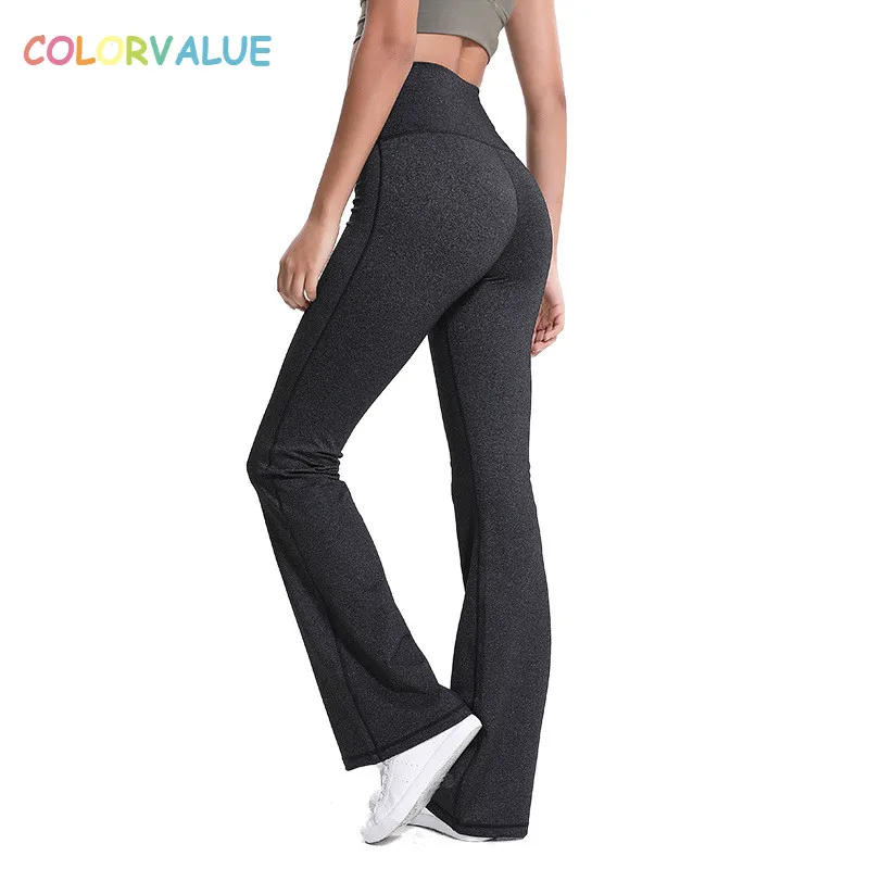 

Colorvalue Plus Size High Waisted Fitness Broad-legged Trousers Pants Women Full Length Nylon Yoga Wide-Legged Pants Sportwears