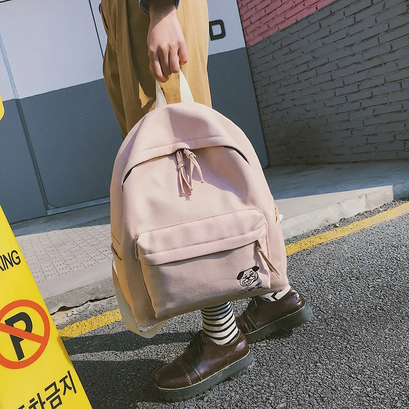 Women Backpack Schoolbag Canvas Cute Dog Embroidery Cotton Fabric Backpack Female Vintage Notebook Backpack For Girls School Bag (10)