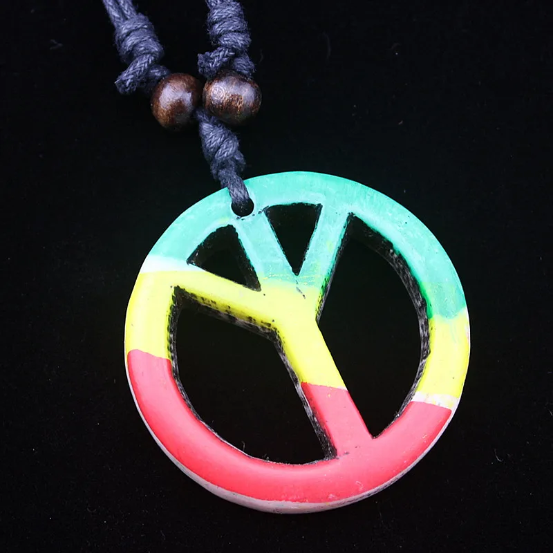 

Tribal Style Faux Yak Bone Carving Colorful Peace Sign Pendants Adjustable Necklaces Amulet Gifts YN222