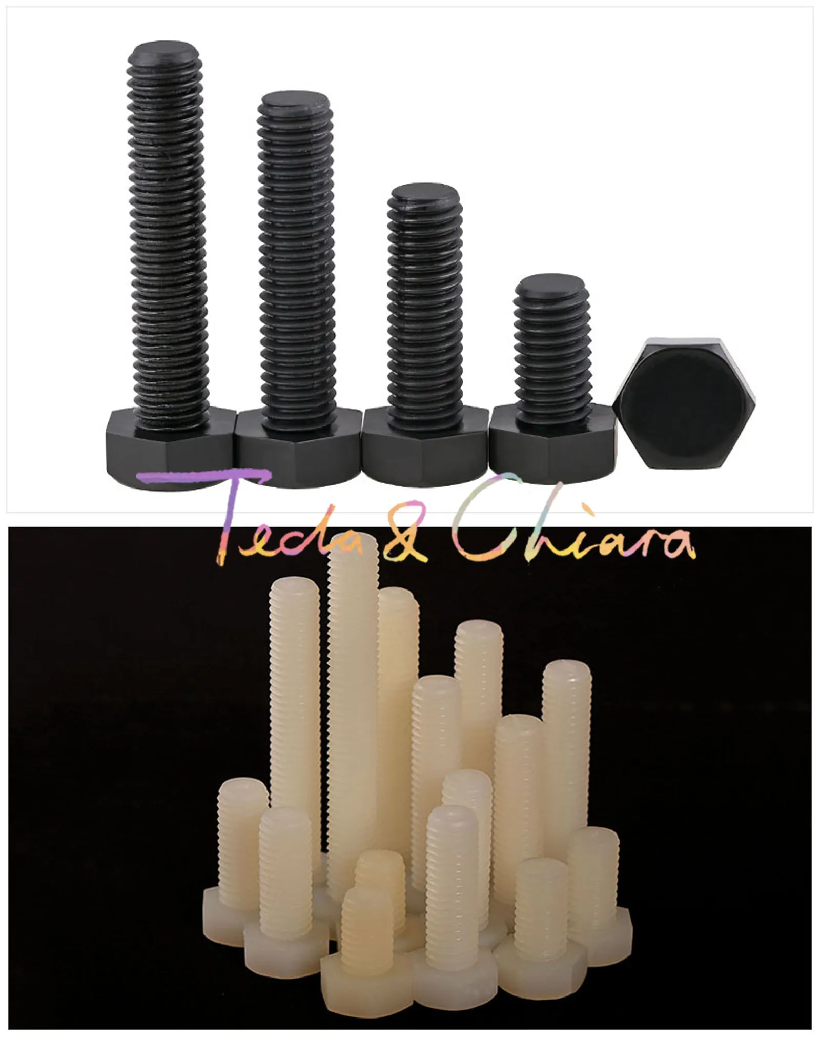 10Pcs M6 x 15mm New L 15 White Black Nylon Hex Head Set Screw