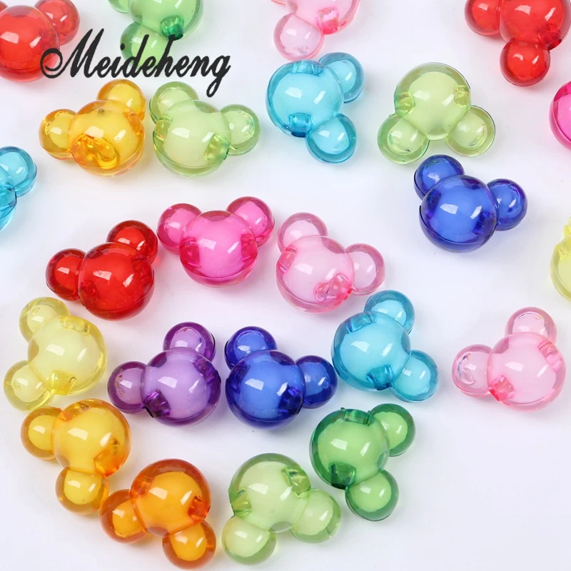 

16pcs Acrylic Transparent Rainbow Colorful Mice Head Beads With Internal Bead DIY Handmade Jewelry Making Accessories Kid's Gift