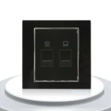 Производство черный кристалл стеклянная панель 2 банды телефон и компьютерная розетка тел и COM розетки