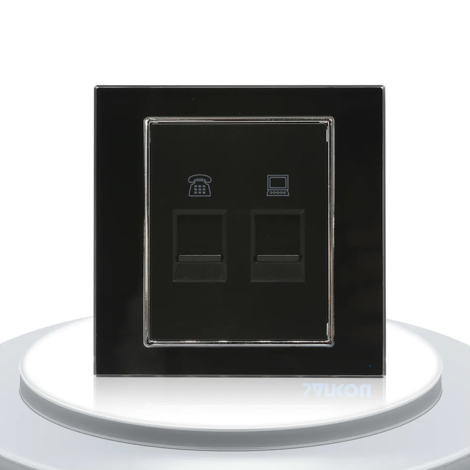 Manufacture Black Crystal Glass Panel 2 Gang Telephone and Computer