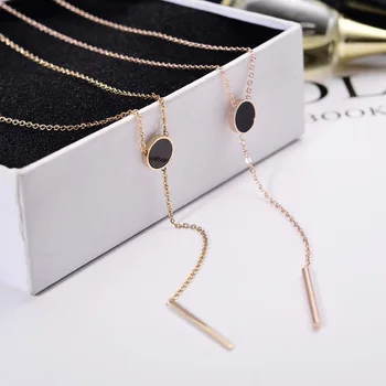 

YUN RUO Fashion Brand Rose Gold Color Vintage Elegant Black Pendant Necklace Choker Chain 316L Stainless Steel Woman Jewelry