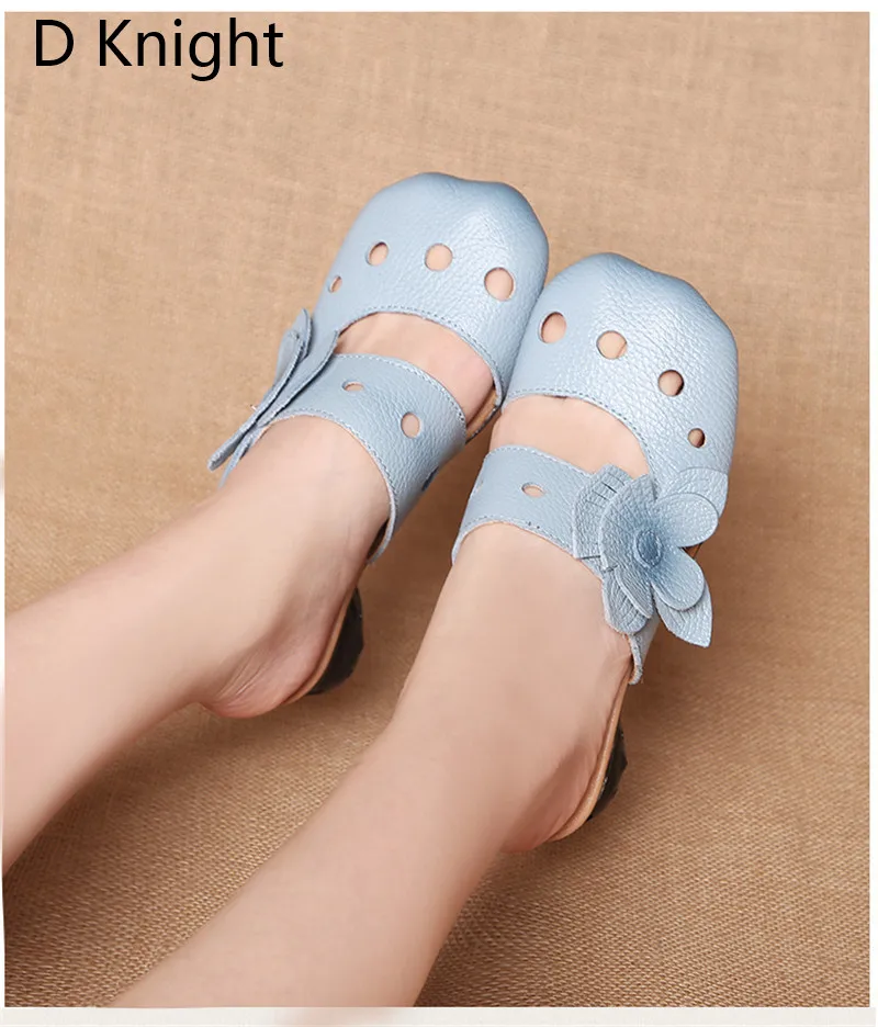 2018 Original Retro Handmade Women Slippers Summer Cow Leather Soft Bottom High Med Heels Slides Flower Hollow Out Female Sandal (7)