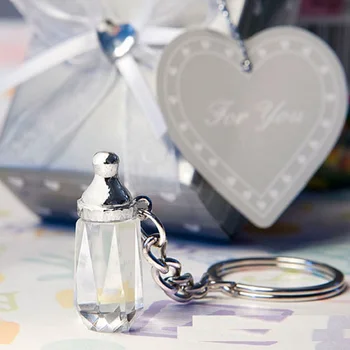 

100pcs Crystal Baby Milk Bottle Keychain Key Ring Christening Wedding Gifts Baby Shower Favors wen6376
