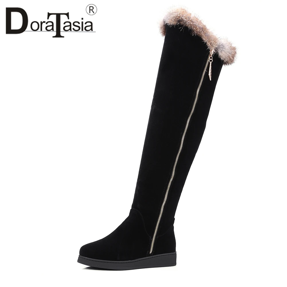 Thick Black Hiver Cm Doratasia Femmes Compensées Bottes Faible 3 Genou Automne 34 Populaire Fur Le 43 En Fausse Fourrure Fur Sur Décoration Thin black 4wx4BZnU