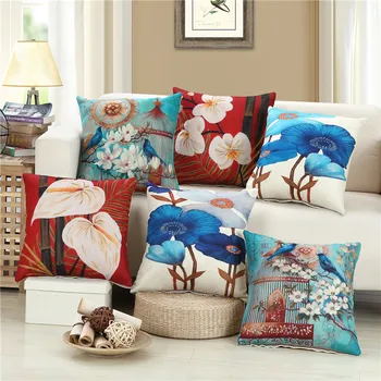 

hap-deer linen cottom Printed Cushion for Sofa Car Seat chinese flower housewarming gift Throw Pillow retro Home Decorative y
