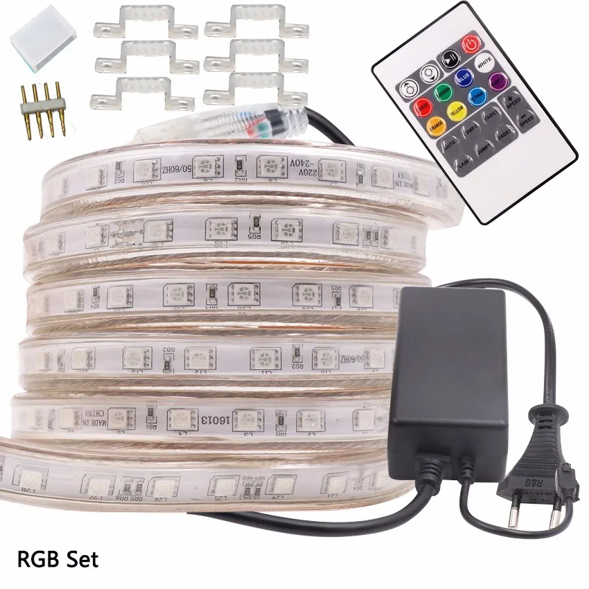 5050 RGB Светодиодная лента переменного тока 220 В 110 в 120 В Ruban светодиодный IP67 Водонепроницаемый Открытый Tira гибкая лента RGB Neon Flex 1 м 3 м 5 м 10 м 15 м комплект