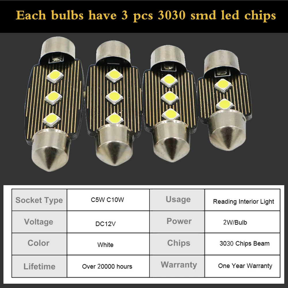 YSY 10 шт Высокое качество 31 мм 36 39 41 C5W C10W 3030 LED CANBUS автомобильный гирлянда свет авто