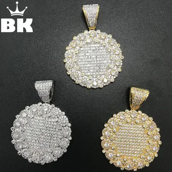 

THE BLING KING Micro Paved Cubic Zirconia Round Medallion Pendant Necklace Hip Hop Copper Jewelry For Men Women