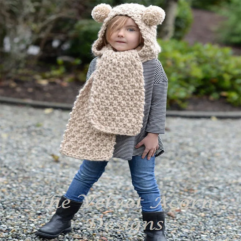 

Unisex Cap Scarf Set Lovely Cartoon Animal Hats For Children Winter Hat Boy Hand Crochet Kawaii Cat Ears Knitted Cap Girls