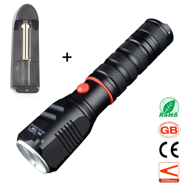 Professional CREE Q5 LED Flashlight High quality 3 Modes Zoomable lanterna Torch Lighting Black