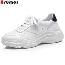 ASUMER/белые модные всесезонные женские туфли; Новинка года; повседневные кроссовки на шнуровке с круглым носком; женская обувь на плоской подошве из натуральной кожи