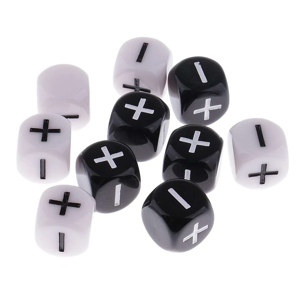 10 Pieces Plastic 6-sided Dice Minus Plus D6 for Party Bar Game Props Outdoor Camping Christmas Birthday Party Game Supply Gift