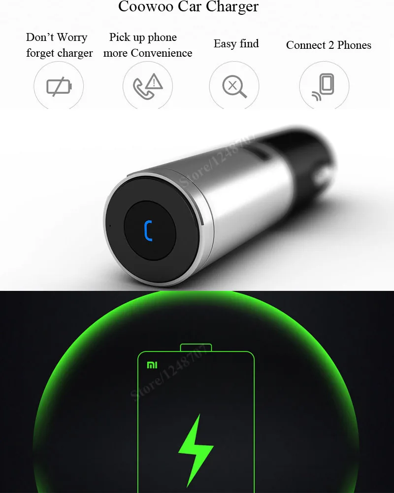 Xiaomi CooWoo автомобильное зарядное устройство Bluetooth 4,0 наушники Handfree Беспроводная гарнитура для звонков алюминиевый сплав 2 в 1 для Android IOS
