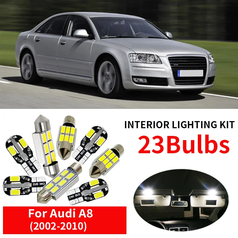 

23x White Interior LED Light Bulbs Canbus Kit For 2002-2010 Audi A8 D3 Accessories Map Door Glove Box License plate light Lamp