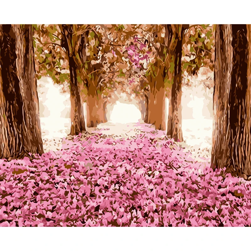 

Painting By Numbers DIY Dropshipping 50x65 60x75cm Cherry Blossom Forest Scenery Canvas Wedding Decoration Art picture Gift