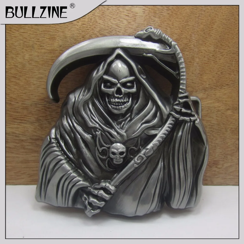 

The Bullzine Skull belt buckle with pewter finish FP-03262 with continous stock suitable for 4cm width belt