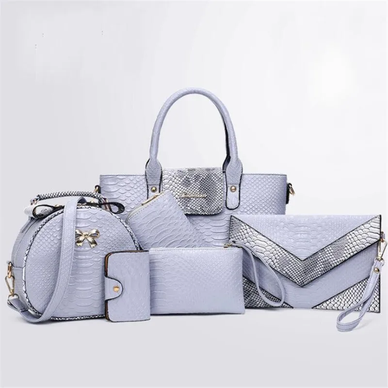 

2017 Luxury 6 In 1 Crocodile Pattern PU Leather Women's Messenger Phone Bags Famous Brand Women Handbags Composite Hand Bag Set