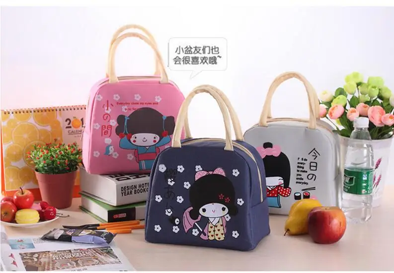 New Cute Girl Lunch Bag Large Package Thicker Thermal Insulation Bag Lunch Box Waterproof Oxford Children Food Lunch Picnic Bag