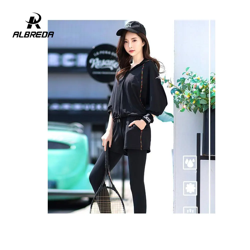 

ALBREDA 4 pieceComfortable Women Yoga Suit T-shirt&pant&Bra Elastic set Lady Ouick dry Clothes Sport Running Fitness Sportswear