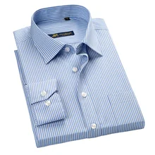 Новинка, модные синие полосатые официальные мужские рубашки, фирменный дизайн, высокое качество, длинные рукава, деловые повседневные рубашки для мужчин