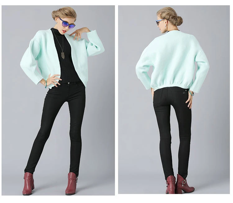 New European and American large size women's knit short sleeve sweater thick winter sweater coat ladies tide (11)