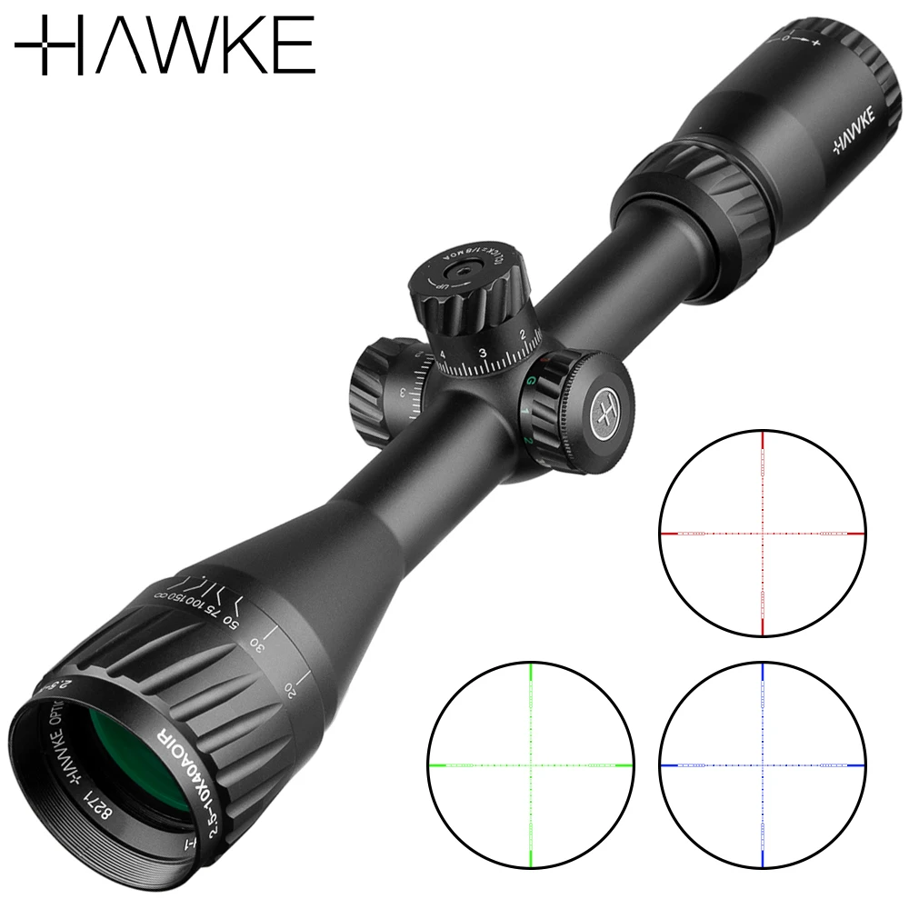 

2.5-10X40 AOIR Cross Half Mil dot R/G/B Illuminated Lock Reset Full Size Riflescope Tactical Sniper Scope