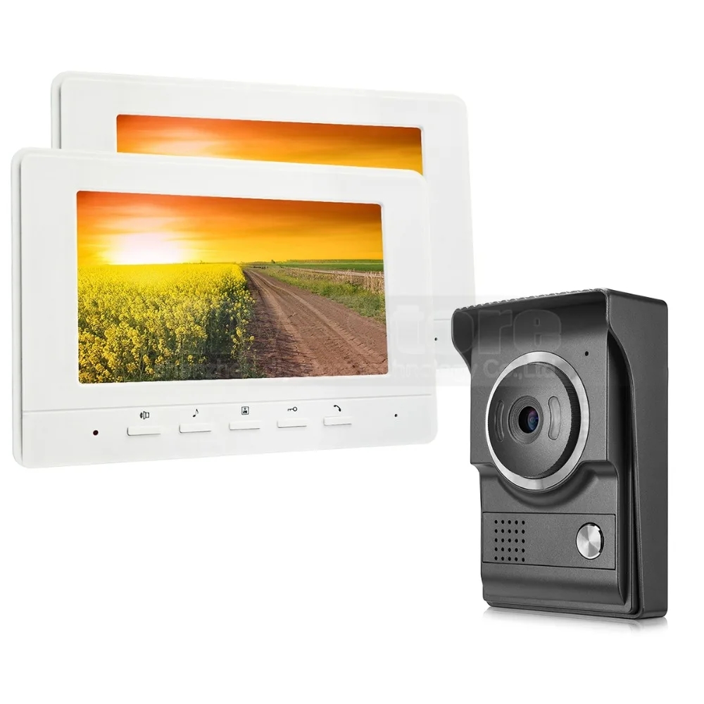 DIYSECUR 7inch Video Intercom Video Door Phone 700TV Line IR Night Vision HD Camera for Home Office Factory White 1V2