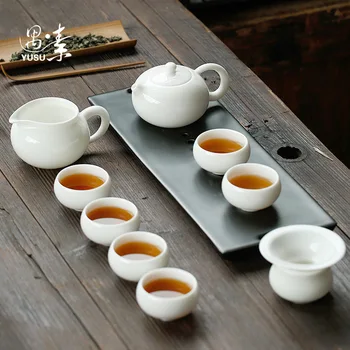 

China Dehua white porcelain Kung Fu tea set white jade porcelain home office complete set of simple ceramic teapot tea cups