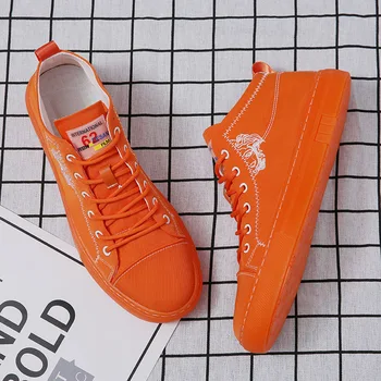 

Canvas Orange Sewing Leisure Zapatos De Hombre Round Toe Office&Career Shallow Sport Shoes Men Comfortable Travel Chaussure