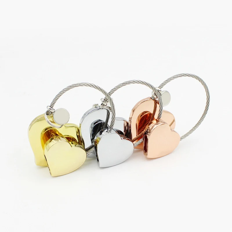 Download Creative Metal Alloy Shape Double Heart Couple Keychain Wire Rope Key Ring Key Holder Car ...