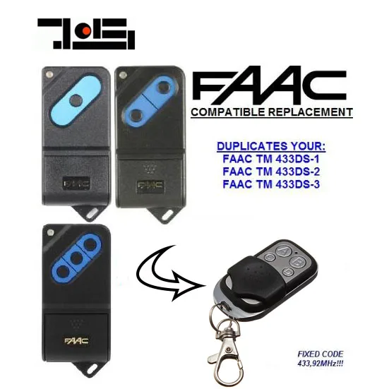 

2pcs FAAC TM 433DS-1,TM 433DS-2,TM 433DS-3 replacement remote control 433MHZ fixed code free shipping
