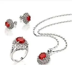 

Wholesale price noblest natural red ruby jade white gold pendant ~earrings~ ring