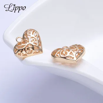 

10pcs 24k Gold Color plated Heart Charm Floating Hollow Metal Charms Fit Lobster Clasp Charms For Key Chain Or Bag Decoration