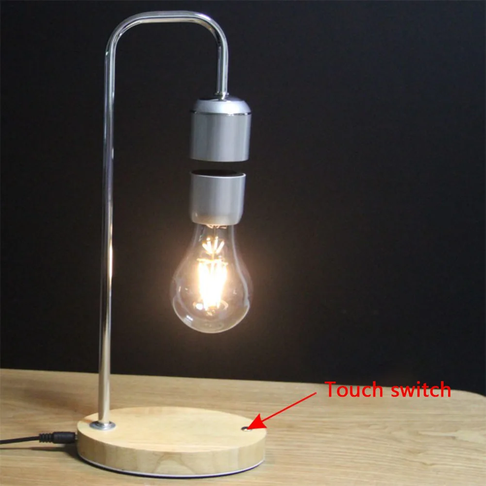 

Wood Home Night Light Tech Toys Bedroom Office Desk Lamp Bent Pipe Gifts Led Magnetic Levitation Floating Bulb Decor Table