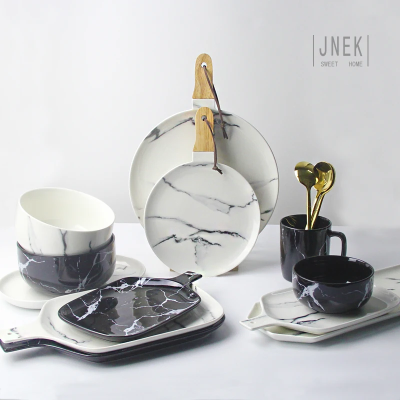 

Creative Design European Style Marble Pattern Ceramic Tableware Porcelain Plate Dish Platter Bowl Cutter Board Dinnerware Set