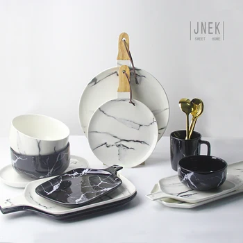 

Creative Design European Style Marble Pattern Ceramic Tableware Porcelain Plate Dish Platter Bowl Cutter Board Dinnerware Set