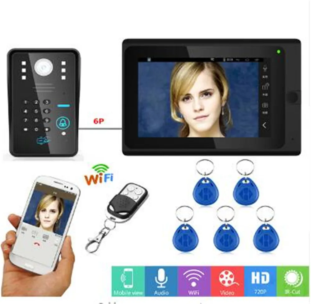 7 дюймов 1v2 приложение Remote Управление WI-FI Звонок домофона Video Door Phone