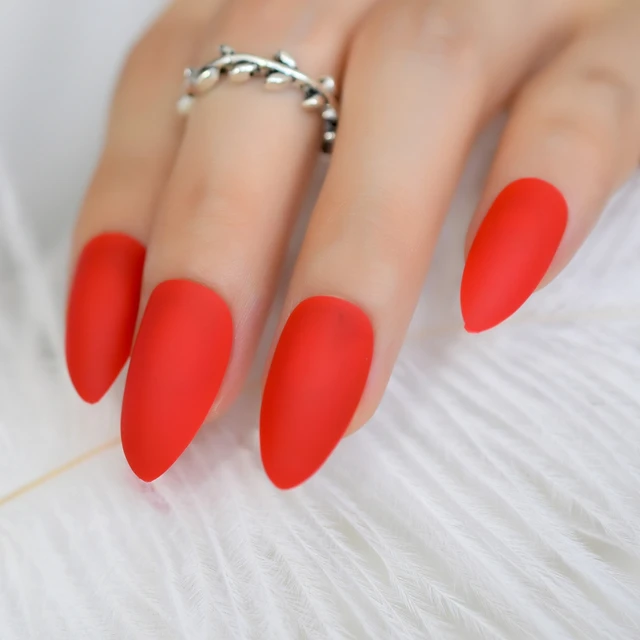 24pcs Almond Design Nail Art Kit Y Red Sharp Medium Full Wrap 24pcs Almond Design Nail Art Kit Y Red Sharp Medium Full Wrap Stiletto False Matte Nails